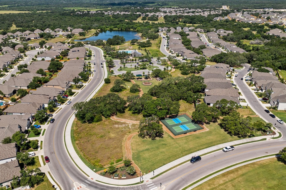 Lake and tennis courts