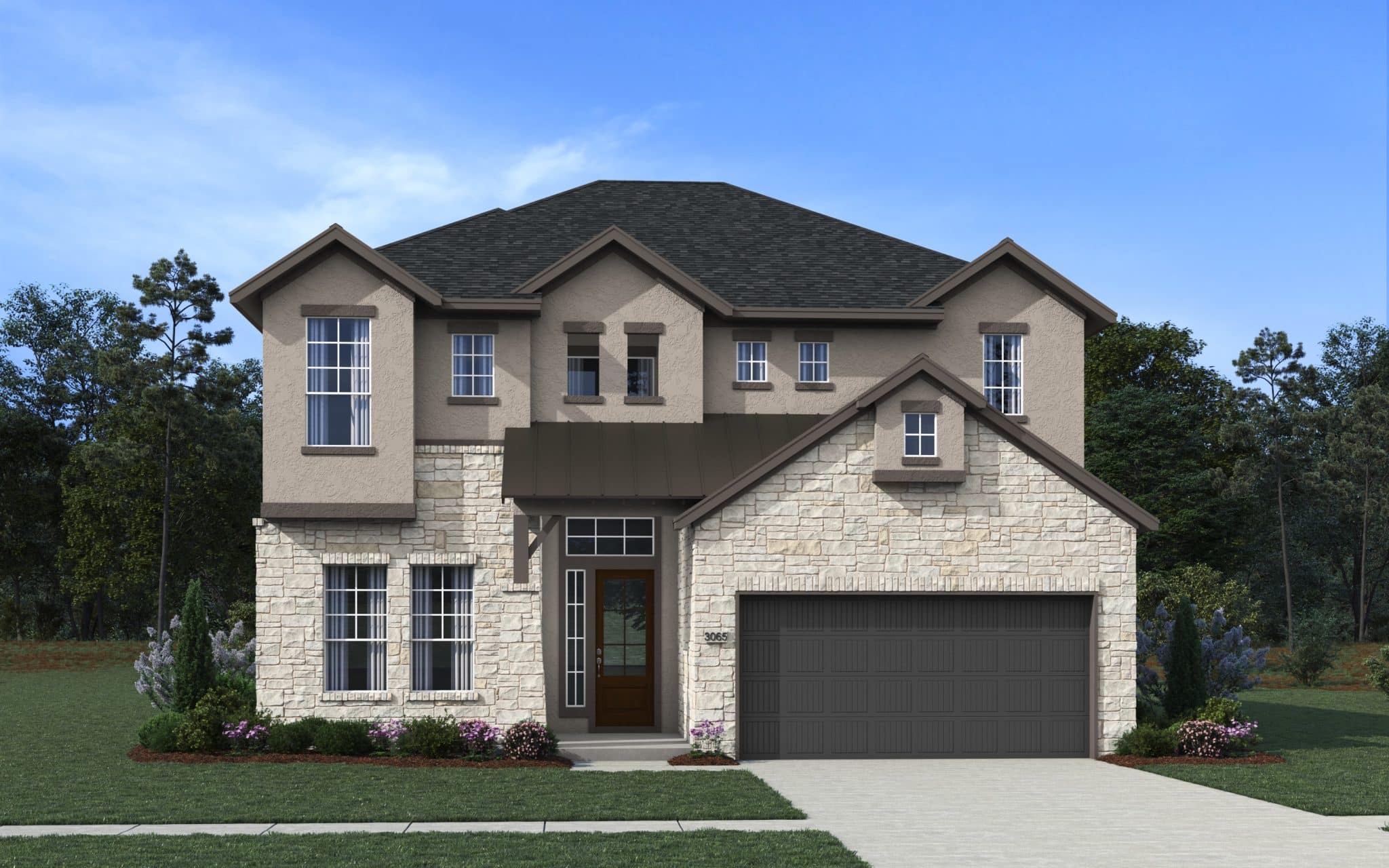 Acadia Elevation B Stucco with Stone