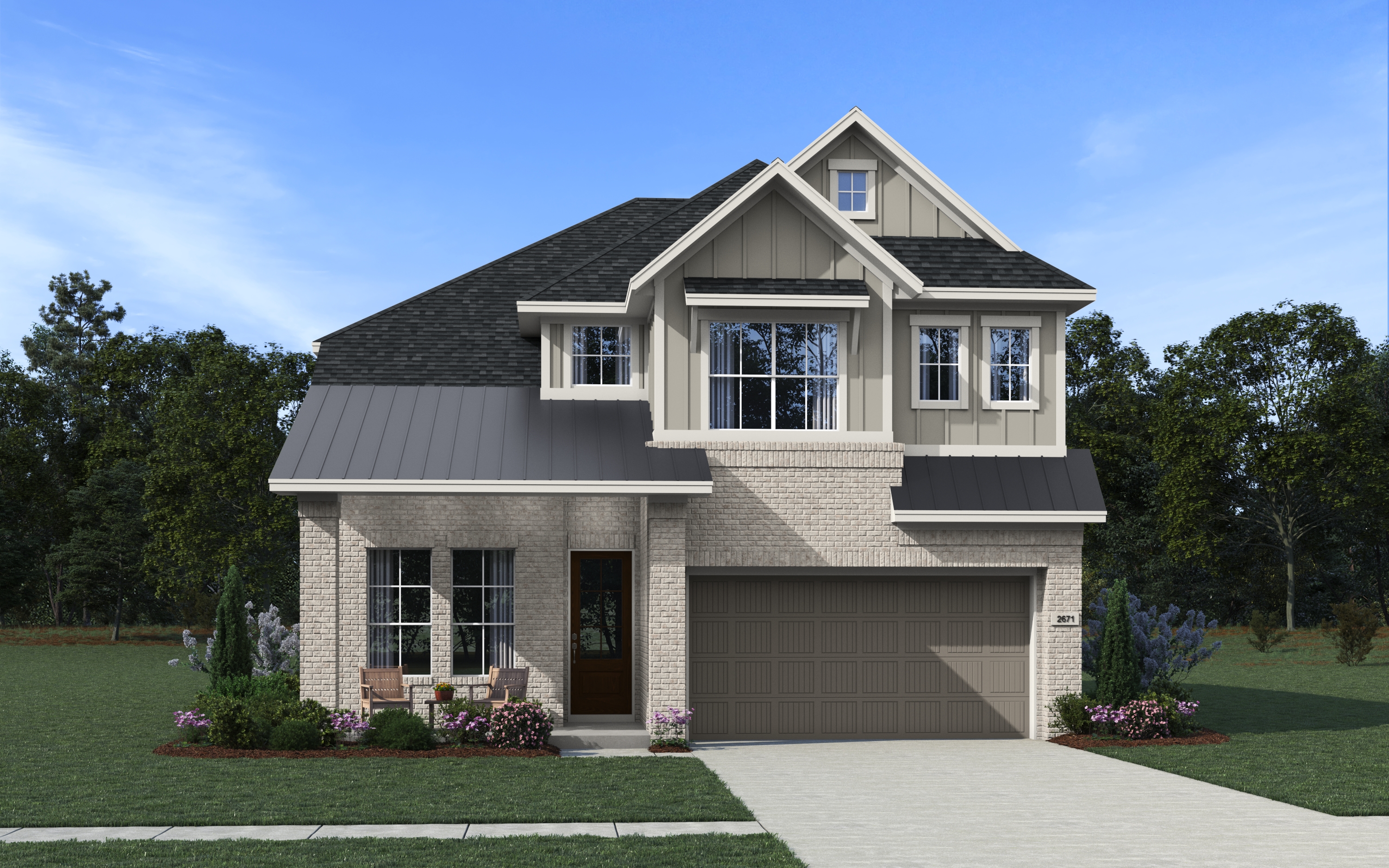 Elevation B of the Laramie floor plan