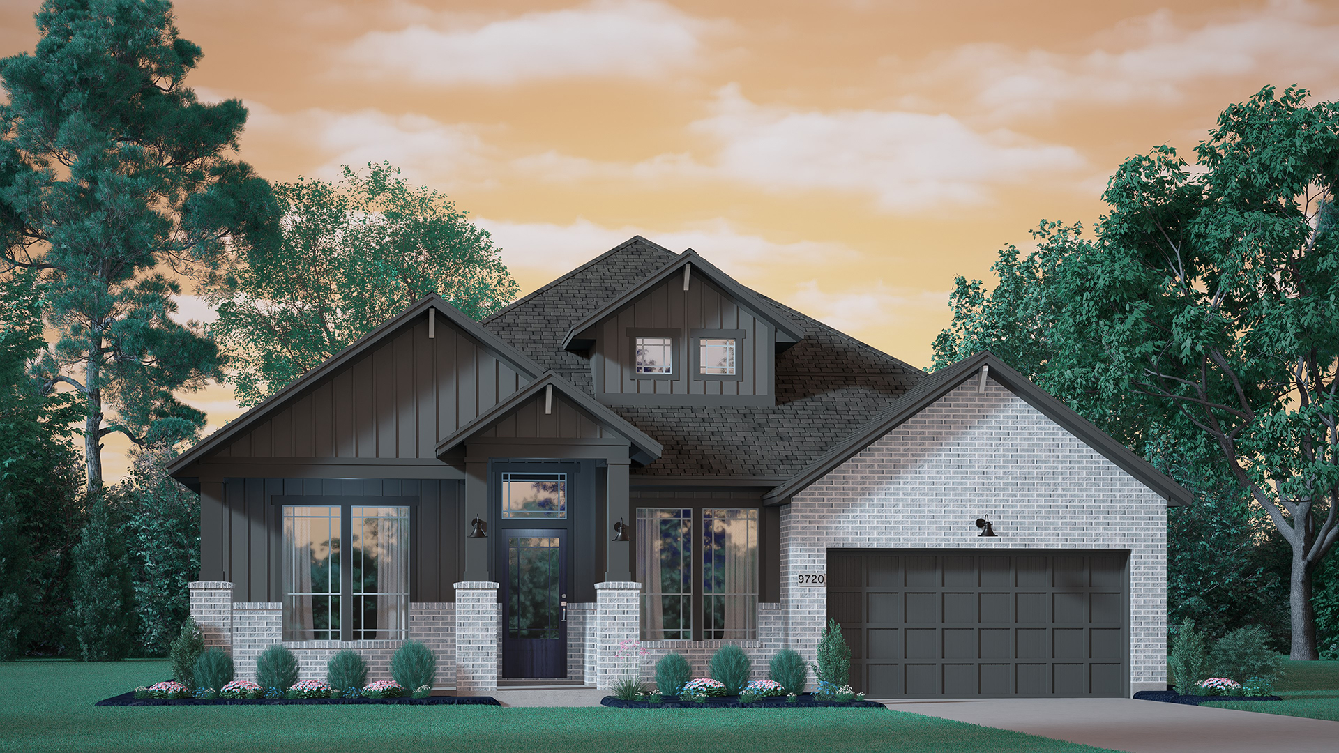 Elevation F (Brick) of the Brentwood floor plan