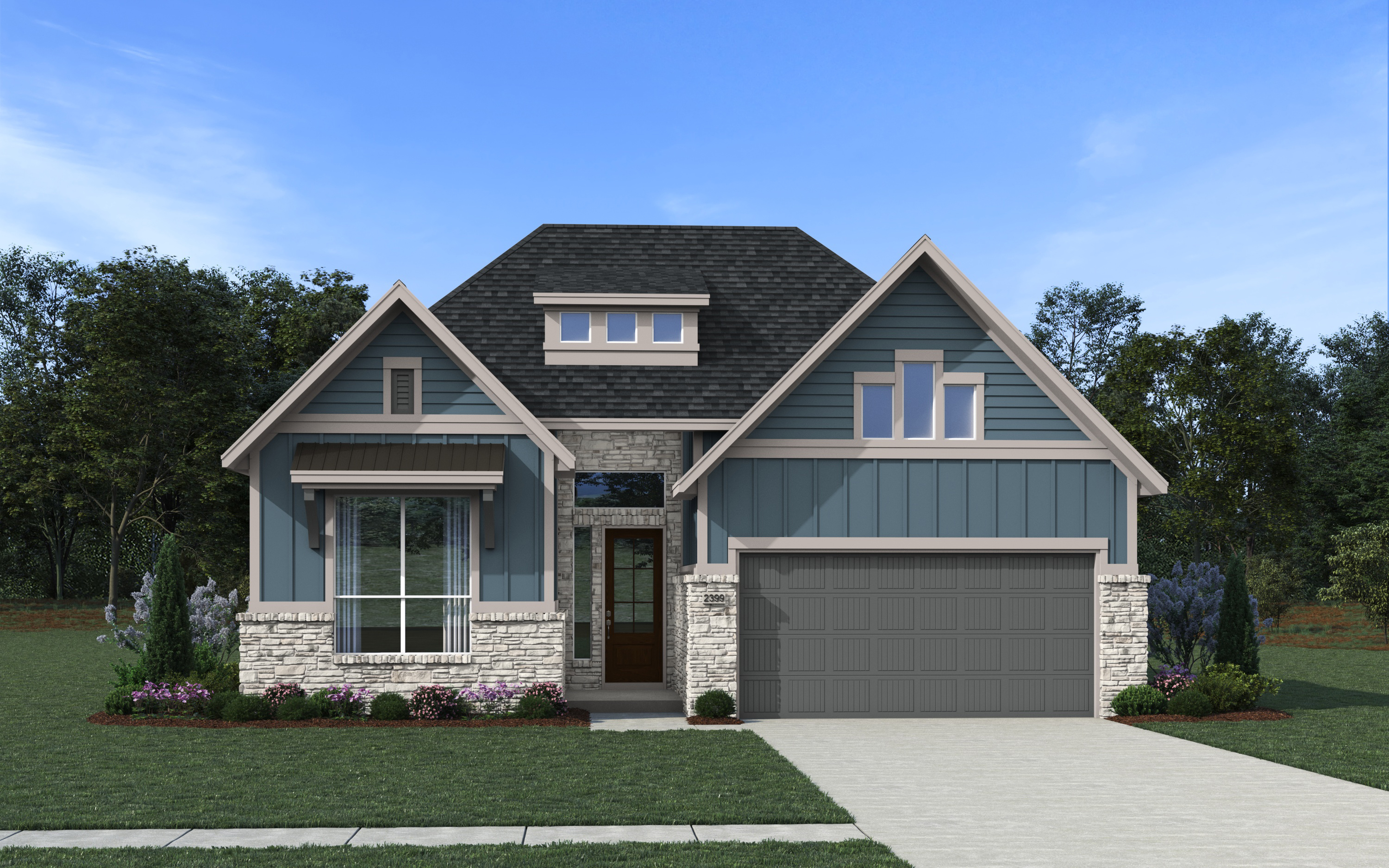 Stone Elevation A of the Hampton floor plan